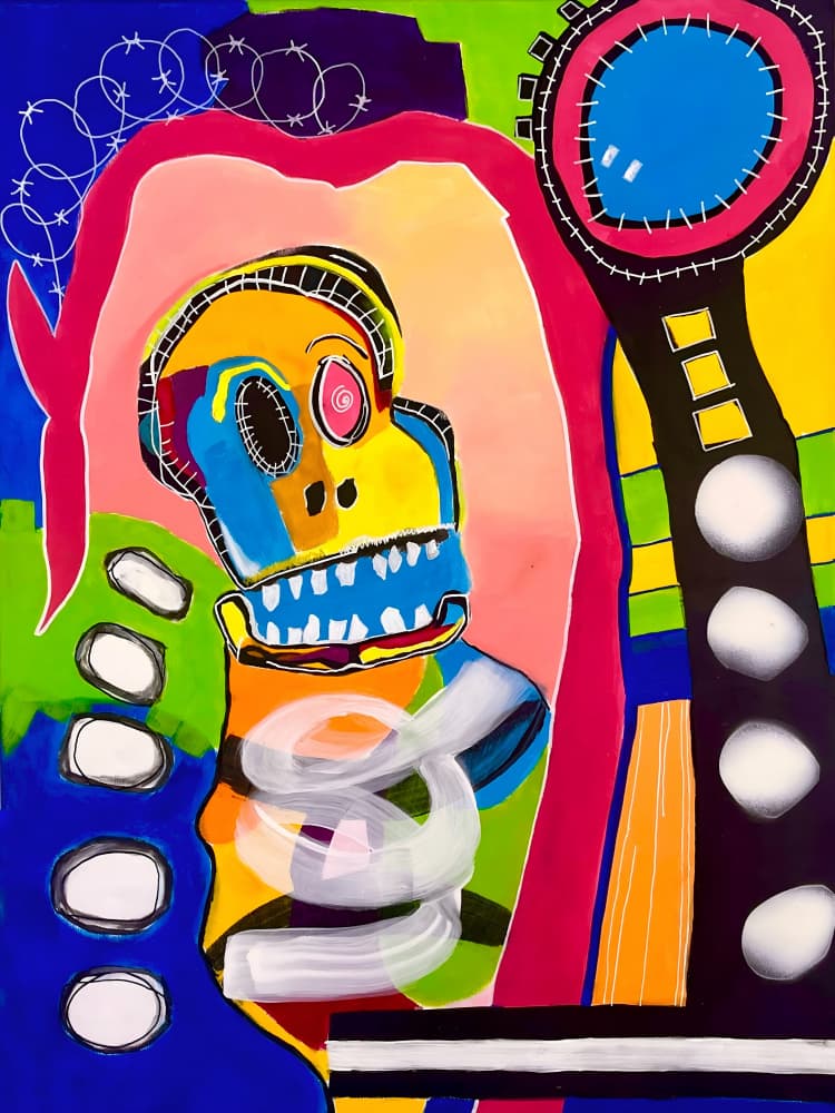 Vibrant Monkey Skull by Kajsa Bergström — canvas wall art