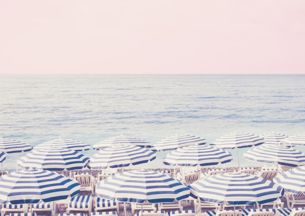 Pink Sky Beach Umbrellas by Talitha McQueen — canvas wall art