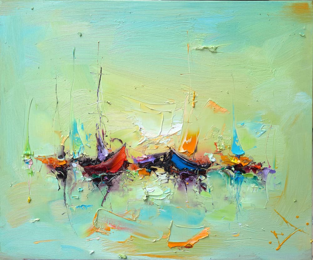 Vibrant Harbor Boats by Stanislav Lazarov — canvas wall art