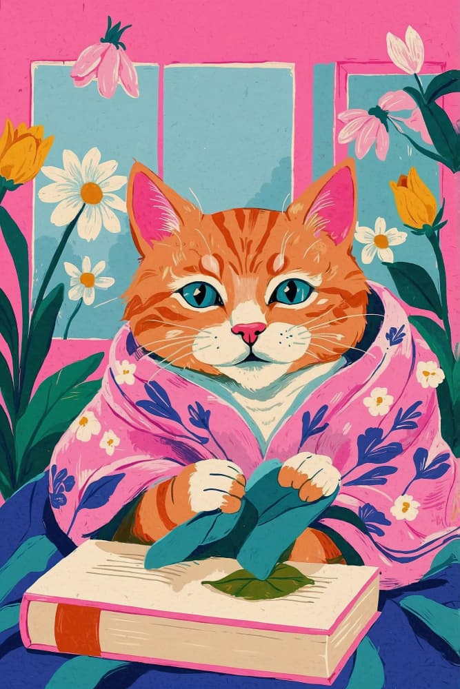 Cozy Cat Reader by The Art Concept — canvas wall art