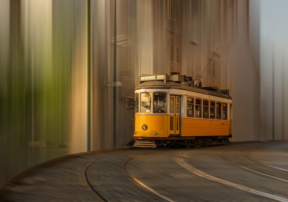 Yellow Tram in Motion by Molly Fu APA — canvas wall art