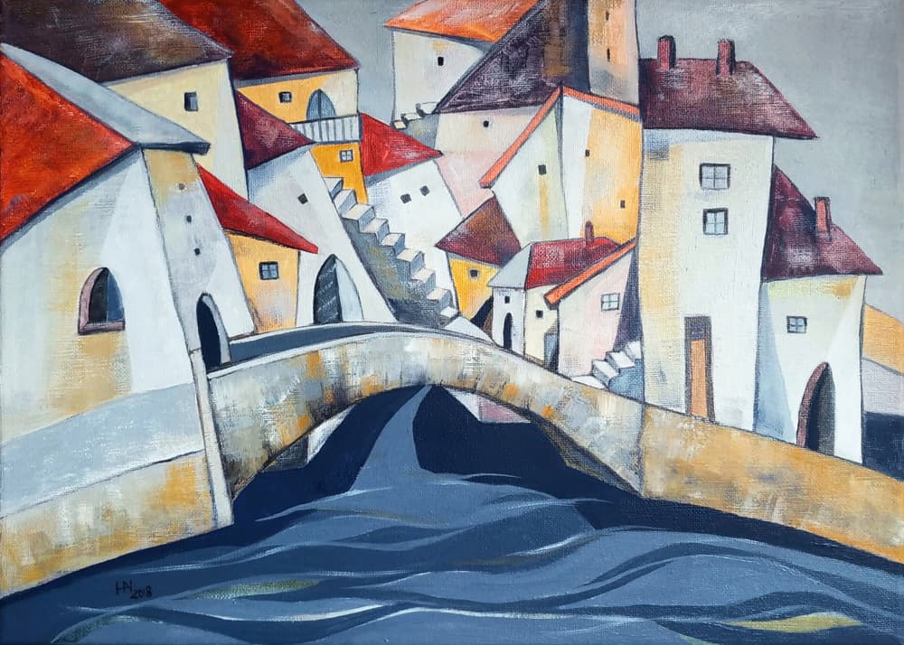 Charming River Town by Aniko Hencz — canvas wall art