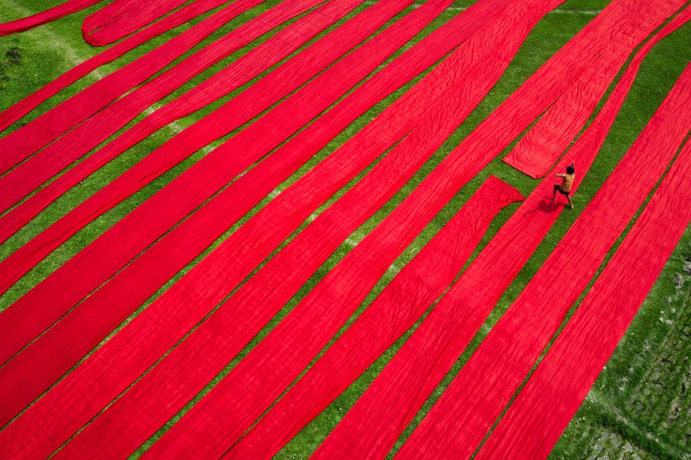 Vibrant Red Fabric Lines by Azim Khan Ronnie — canvas wall art