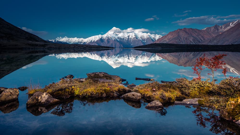 Mountain Lake Reflection by qiye — canvas wall art