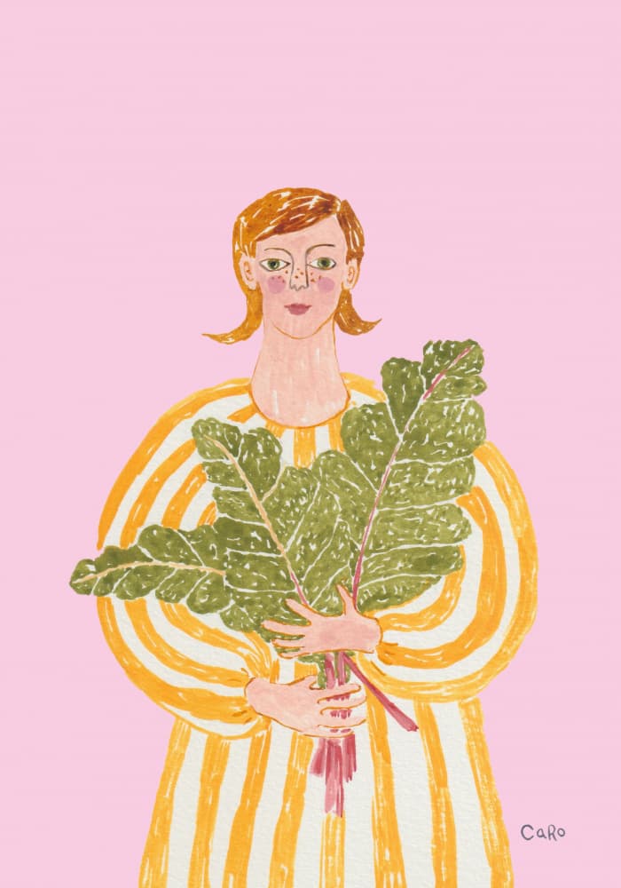 Woman With Fresh Greens by Caroline Roberts — canvas wall art