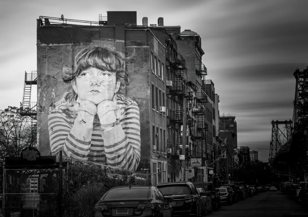 Thoughtful Child City Mural by Jennifer Chen APA — canvas wall art
