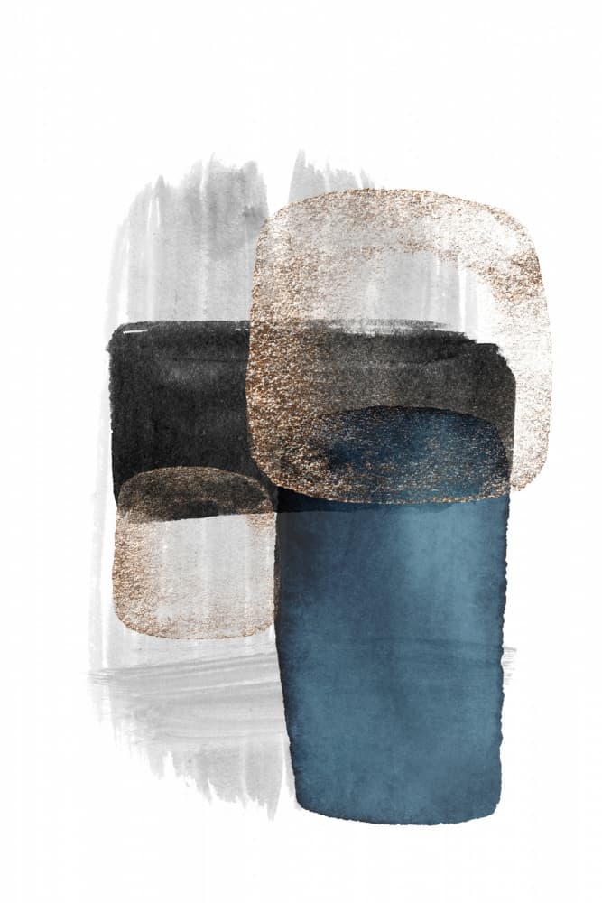Gilded Blue Abstract Shapes by Sally Ann Moss — canvas wall art