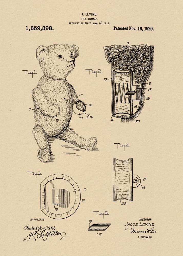 Vintage Teddy Bear Patent by Andreas Magnusson — canvas wall art