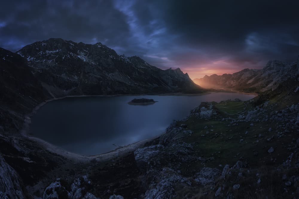 Mountain Lake Twilight Glow by Juan Pablo de Miguel — canvas wall art