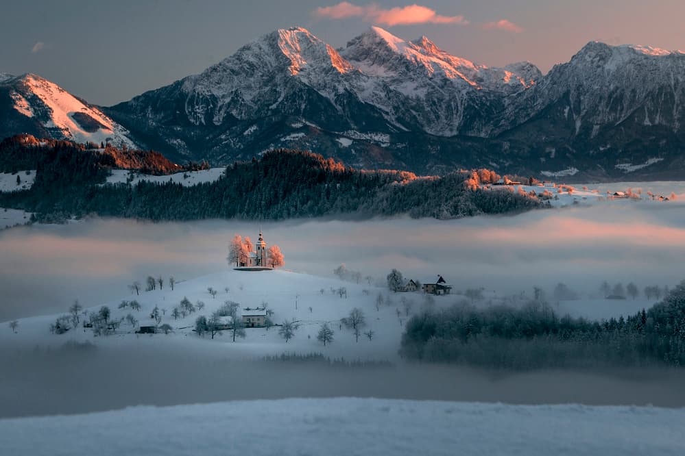 Golden Mountain Church by Milan Malovrh — canvas wall art
