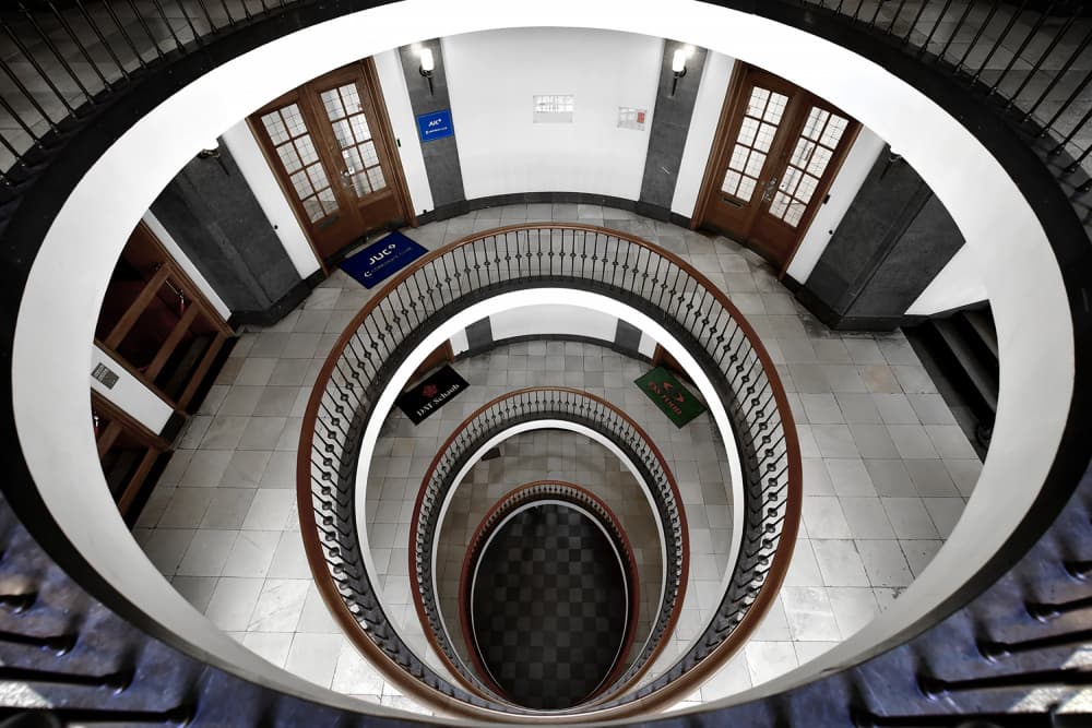 Grand Spiral Staircase View by Jorge Pimenta — canvas wall art