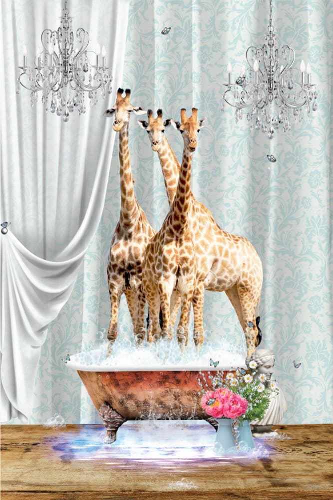 Giraffes Bubble Bath by Sue Skellern — canvas wall art