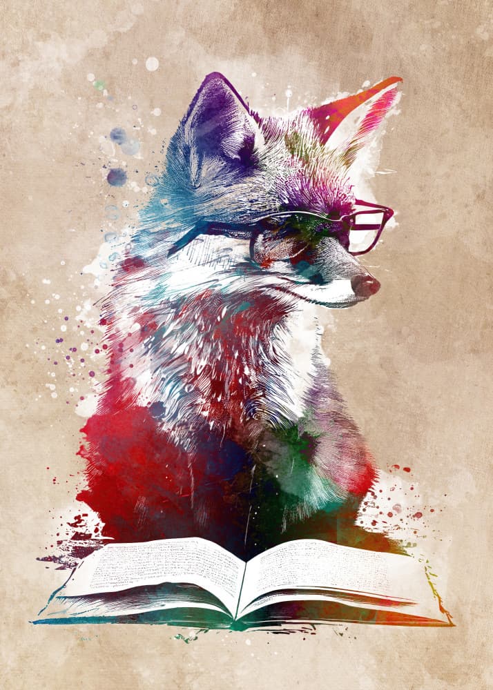 Smart Reading Fox by Justyna Jaszke — canvas wall art