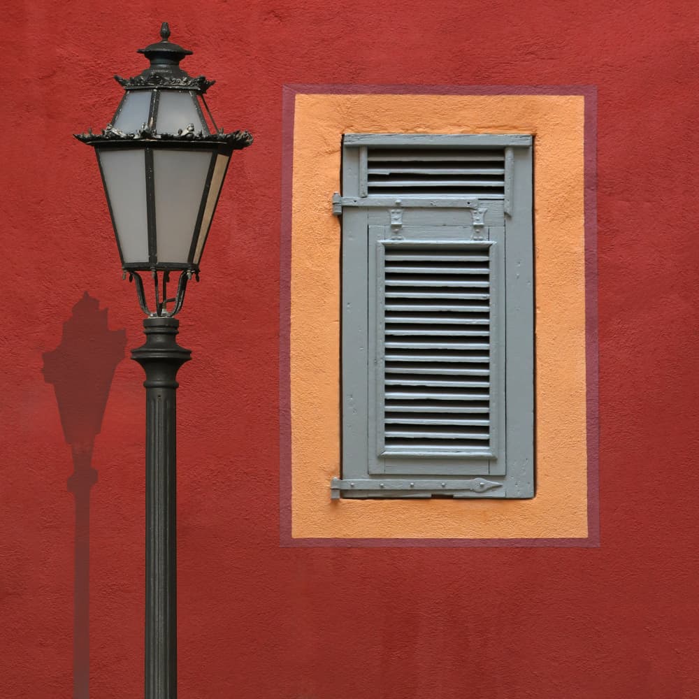 Red Wall Lamppost Window by Hans-Wolfgang Hawerkamp — canvas wall art