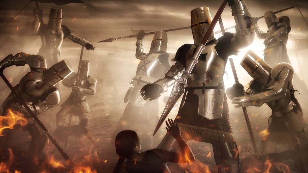 Crusader Knight Battle by Christophe Kiciak — canvas wall art