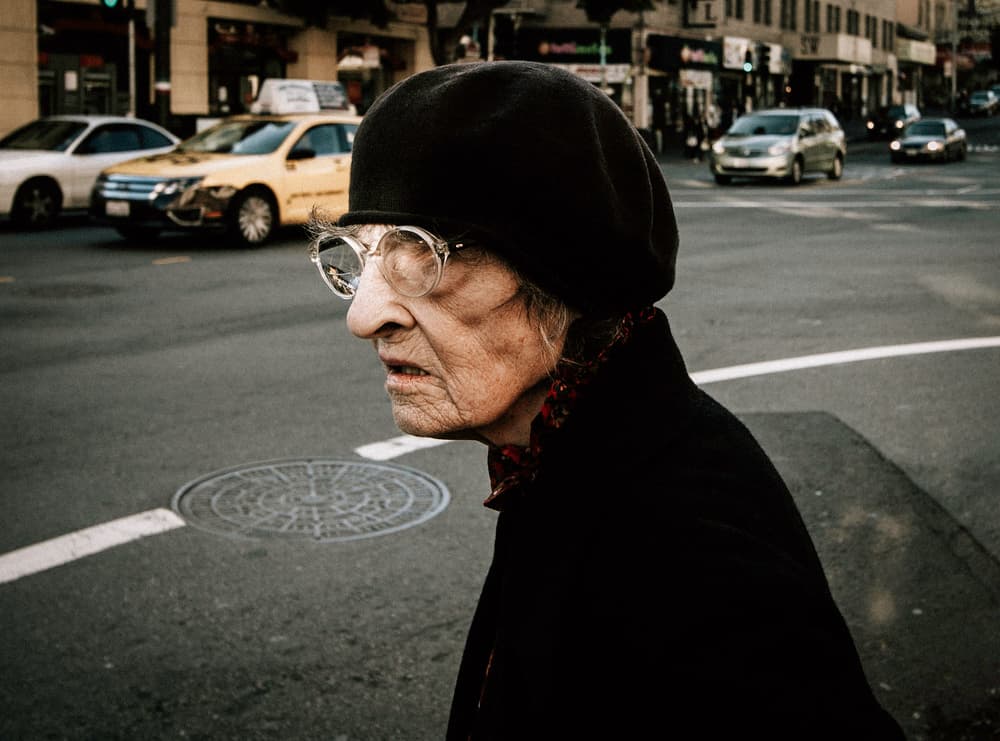 Elderly Woman City Stroll by Kurt Klein — canvas wall art