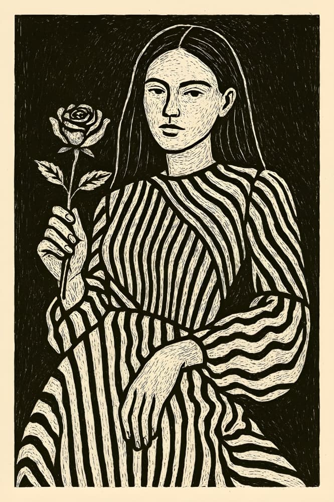 Elegant Woman with Rose by HUGO — canvas wall art