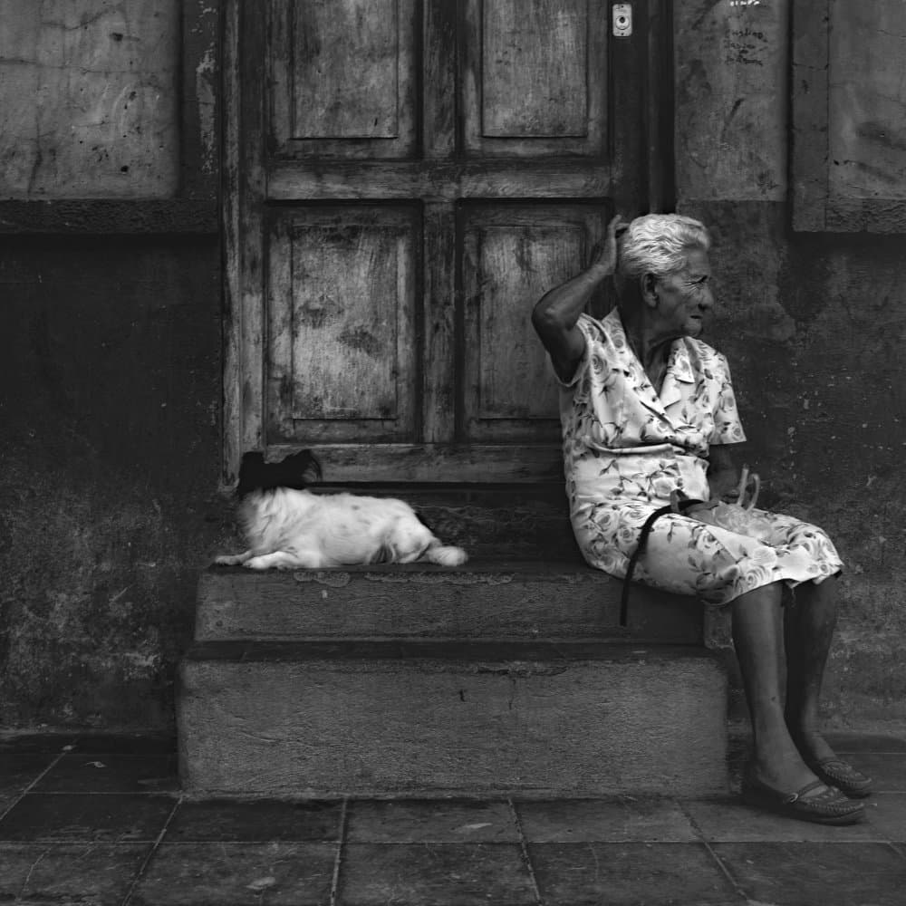 Old Woman and Dog by txules — canvas wall art