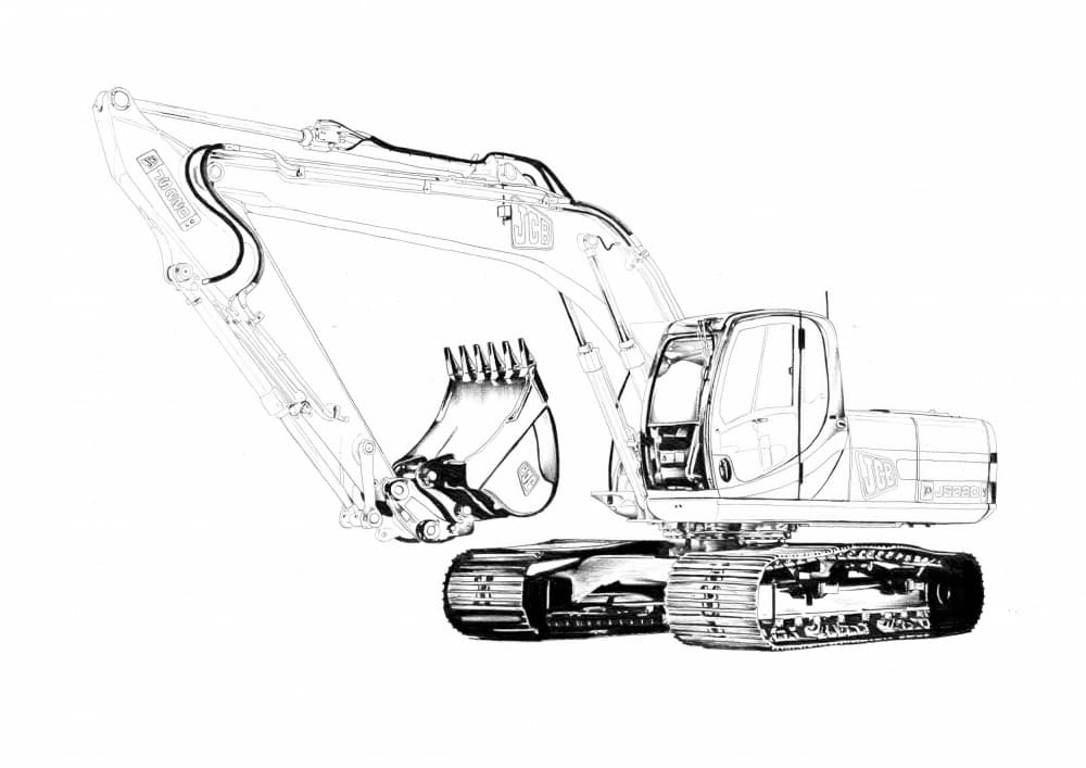 Excavator Line Drawing by Kulik — canvas wall art