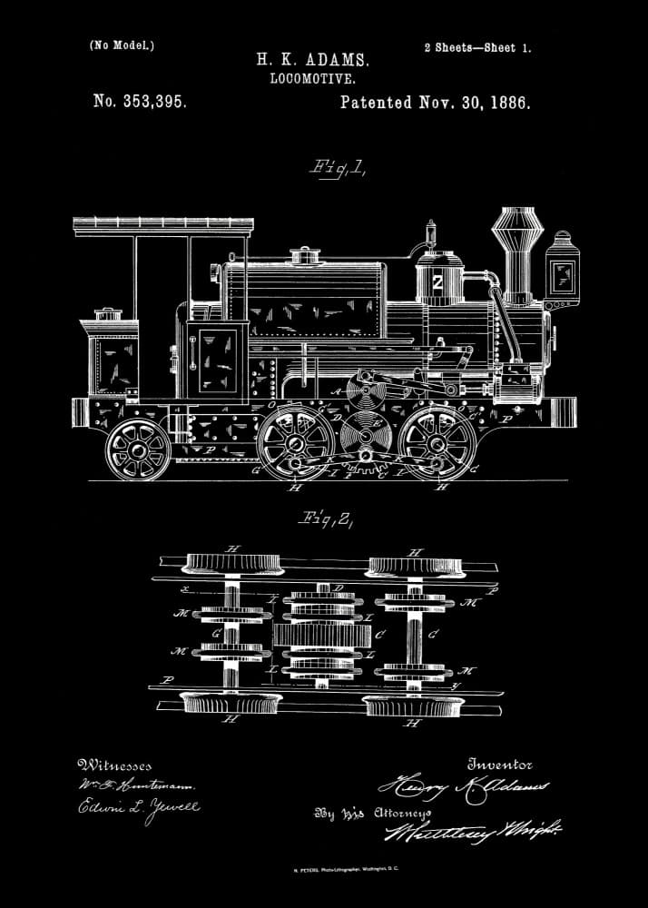 Vintage Locomotive Patent Drawing by Andreas Magnusson — canvas wall art