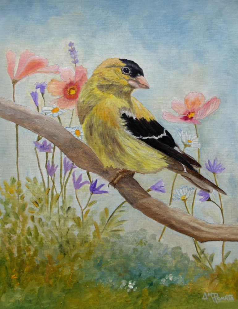 Goldfinch Among Wildflowers by Angeles M. Pomata — canvas wall art