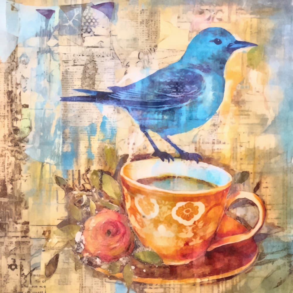 Blue Bird Tea Time by Andrea Haase — canvas wall art