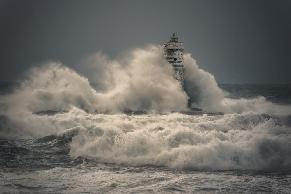 Crashing Waves Lighthouse by Daniele Atzori — canvas wall art