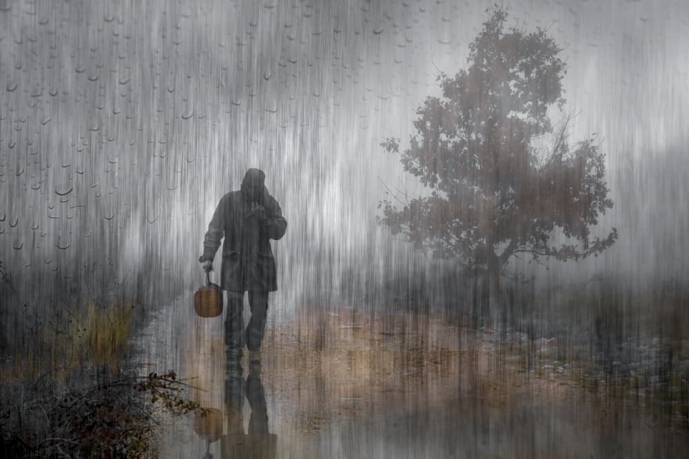 Man on a Rainy Path by Martine Benezech — canvas wall art