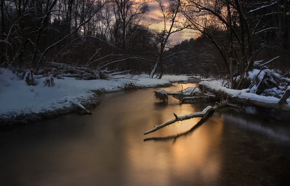 Winter River Twilight Glow by Norbert Maier — canvas wall art
