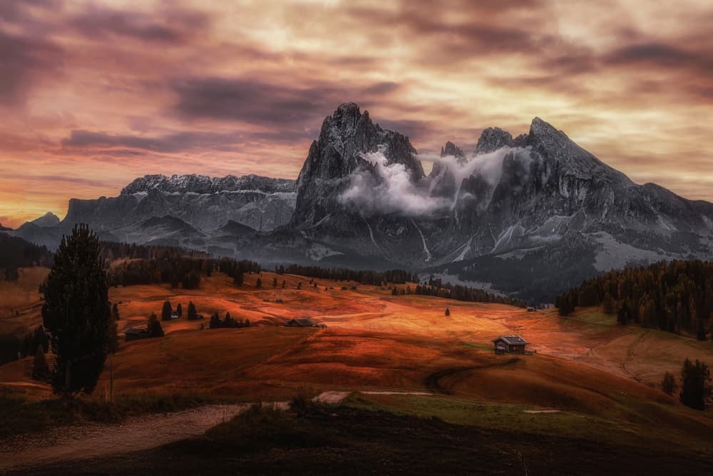 Dolomite Mountain Sunset by Leechee Z — canvas wall art