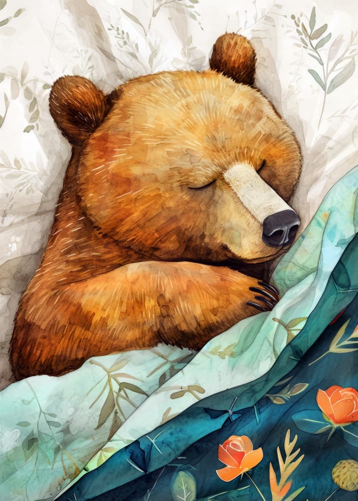 Cozy Sleeping Bear by Justyna Jaszke — canvas wall art