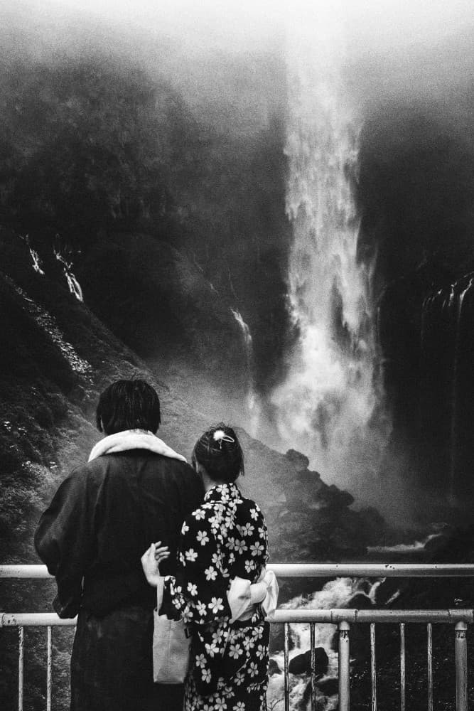 Japanese Couple Waterfall by Eiji Yamamoto — canvas wall art