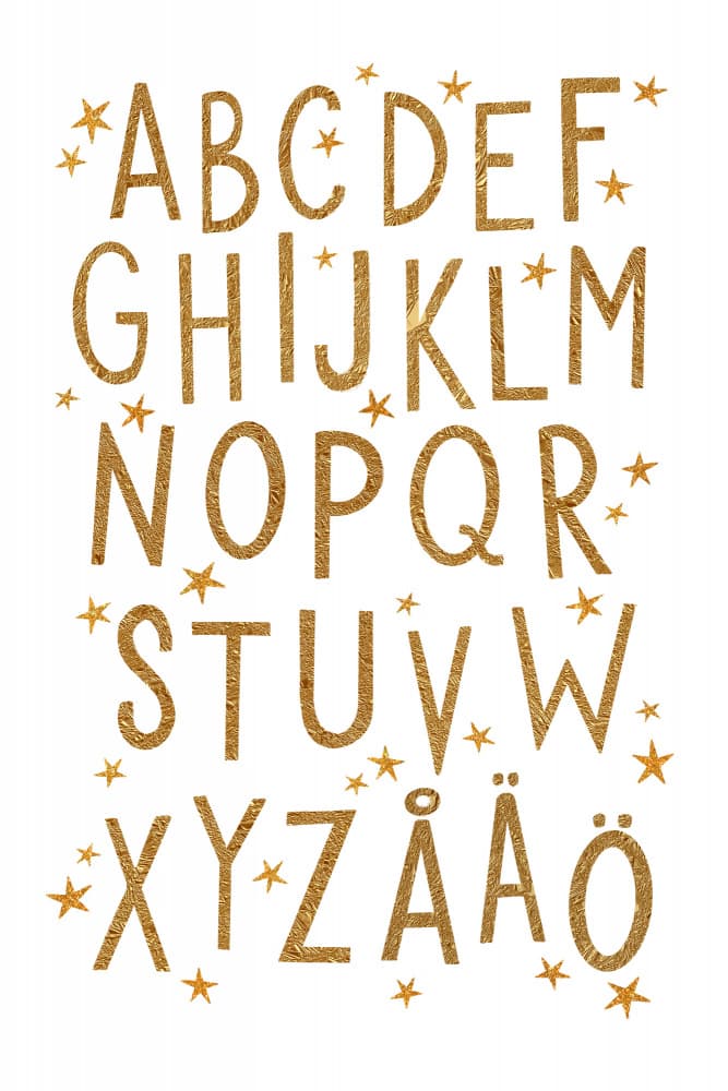 Golden Star Alphabet by EMELIEmaria — canvas wall art