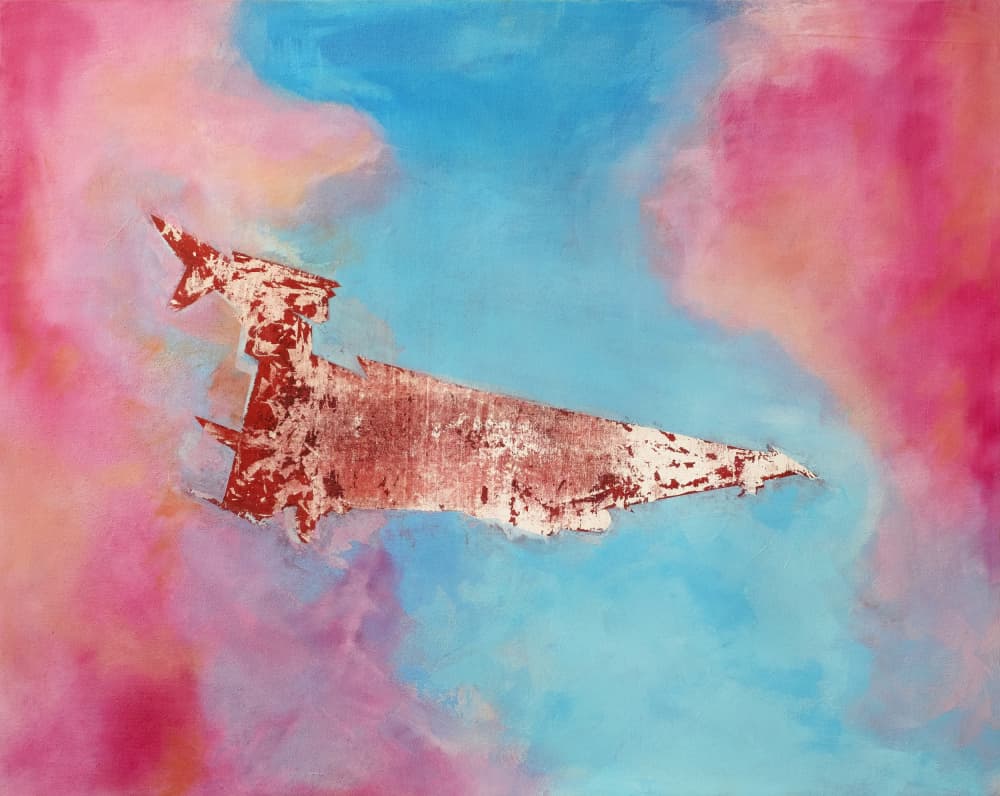 Red Spaceship Flight by Joshua Hoskins — canvas wall art
