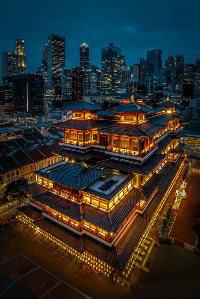 Chinatown Temple Night Glow by Irene Wu — canvas wall art