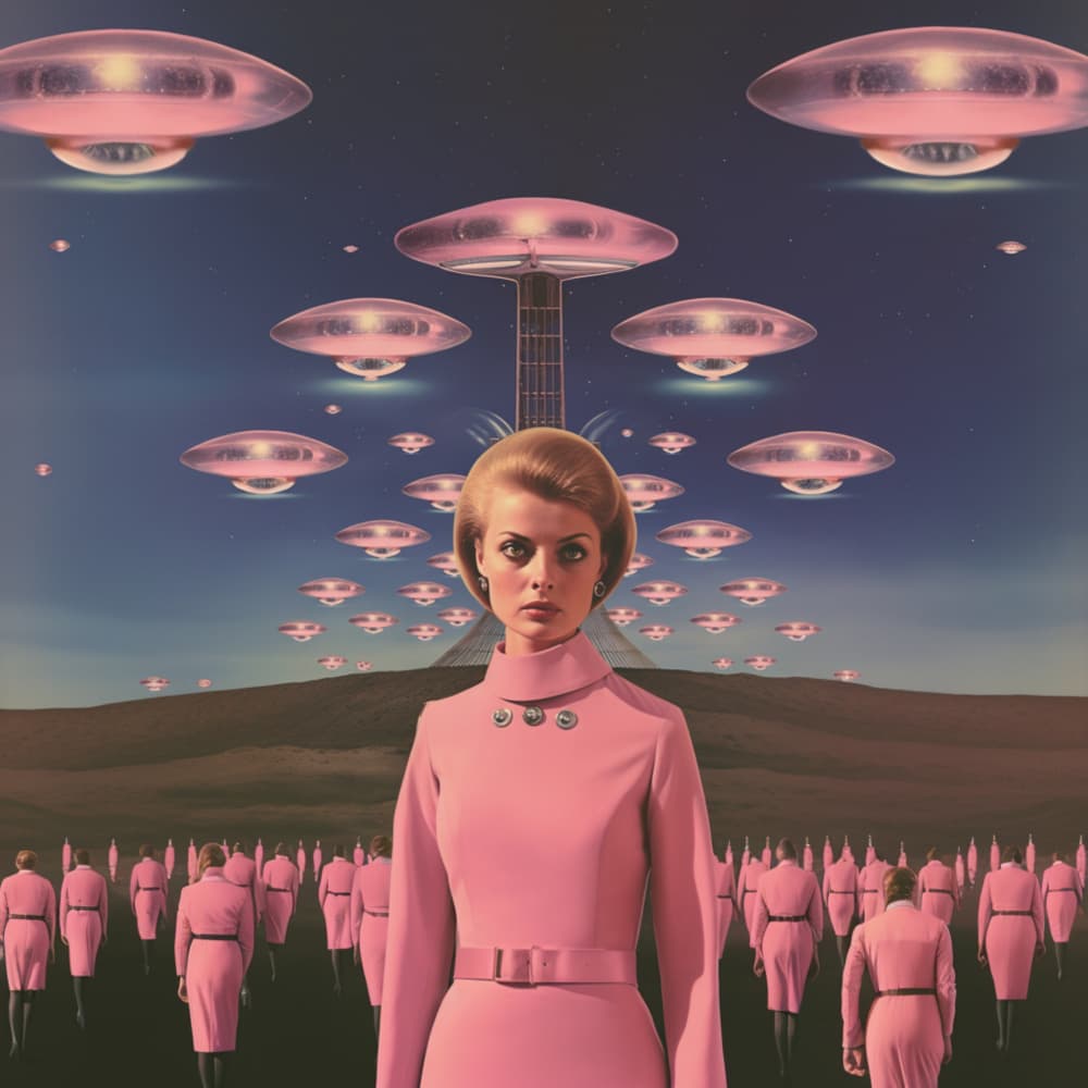 Retro Pink Alien Invasion by Samantha Hearn — canvas wall art