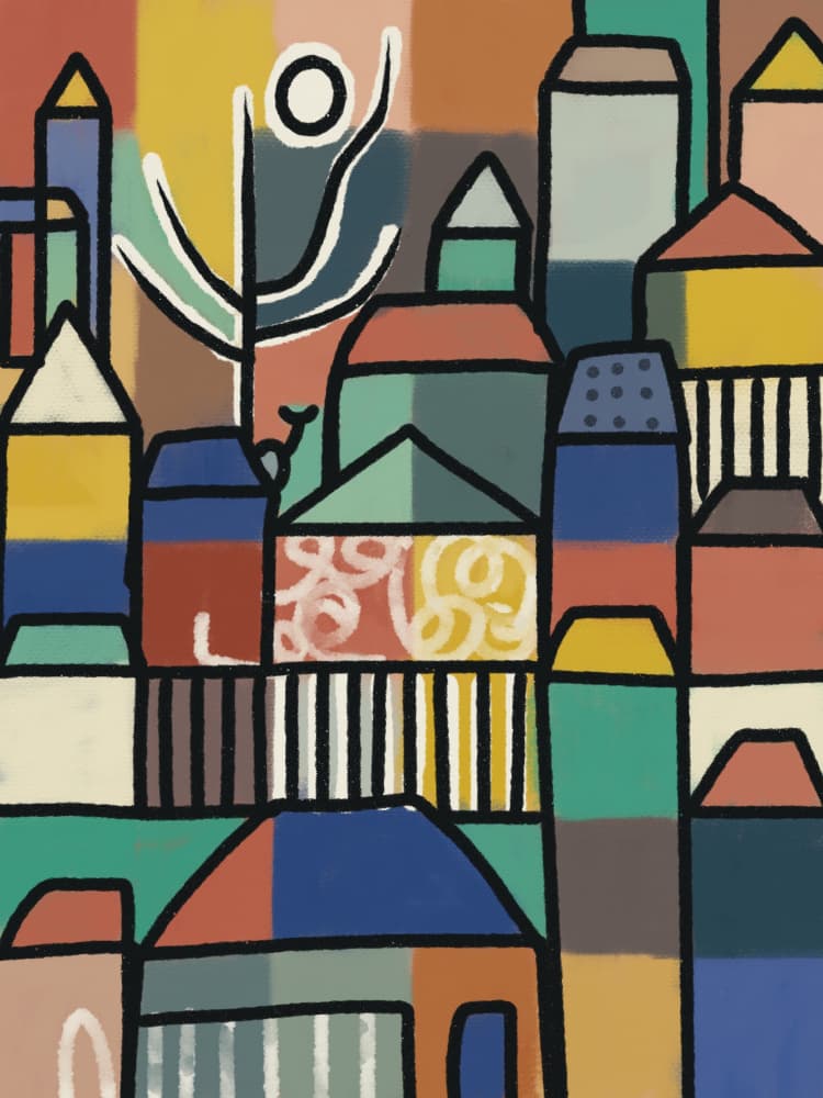 Vibrant Geometric Town by Little Dean — canvas wall art