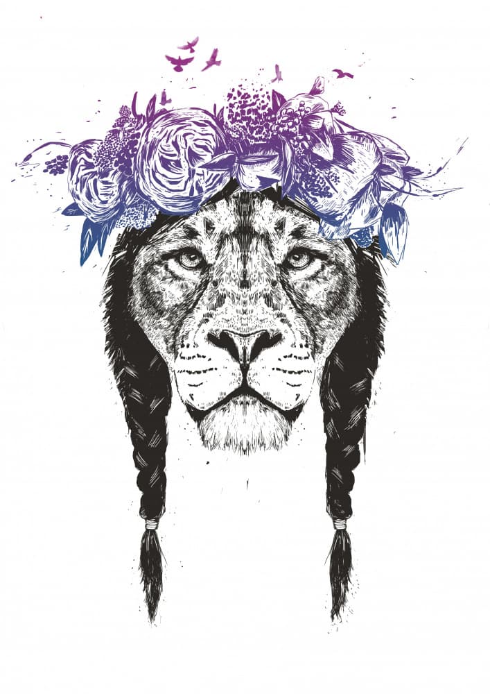 Floral Crown Lioness by Balazs Solti — canvas wall art