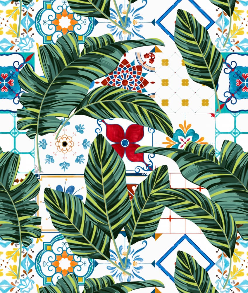 Banana Leaf Azulejo Pattern by Uma Gokhale — canvas wall art