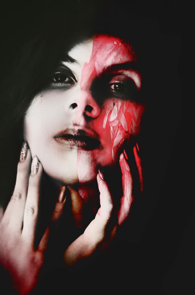 Dramatic Red Split Portrait by Desislava Ignatova — canvas wall art