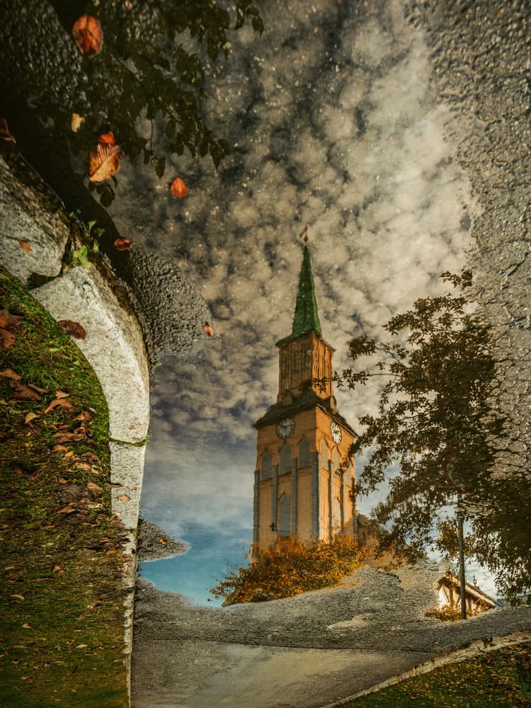 Autumn Church Reflection by Adrian Popan — canvas wall art
