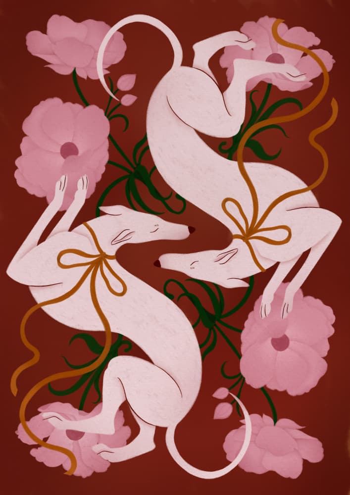Elegant Greyhounds and Flowers