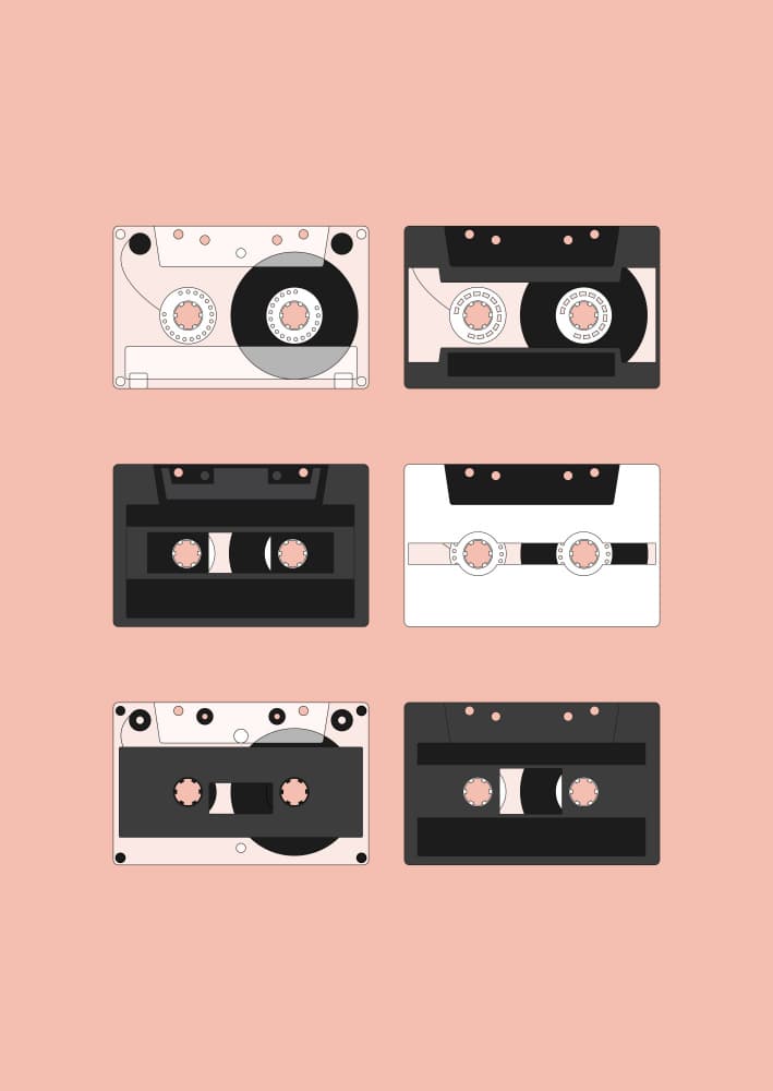 Retro Audio Cassettes by kathrinmay — canvas wall art