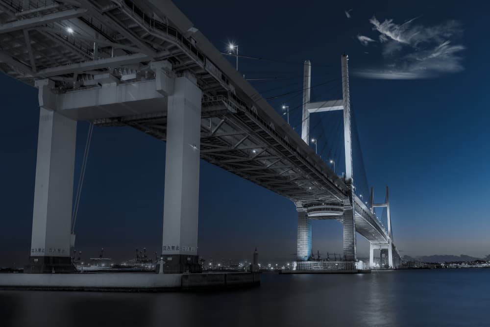 Illuminated Suspension Bridge by Tomoshi Hara — canvas wall art