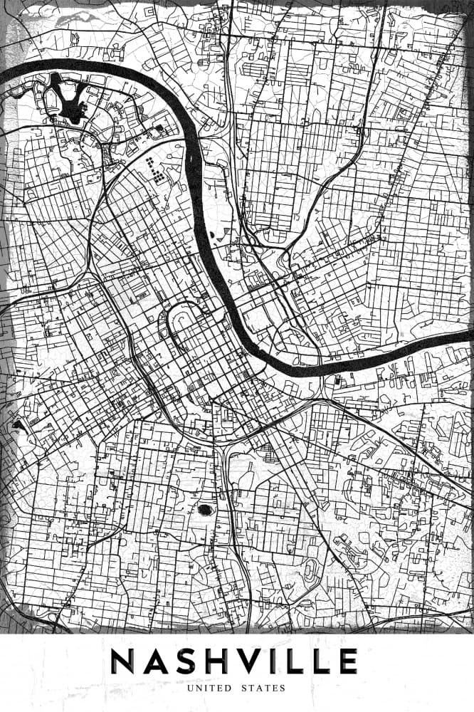 Nashville City Street Map by StudioSix — canvas wall art