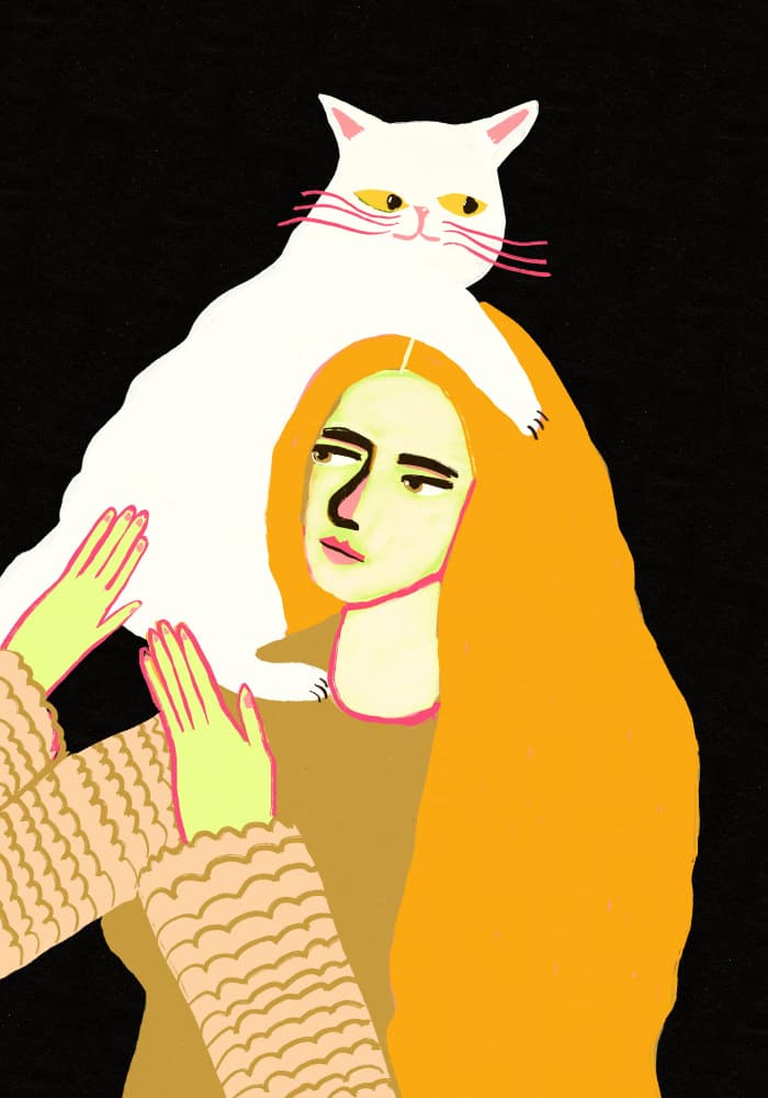 Woman With White Cat by Sharyn Bursic — canvas wall art