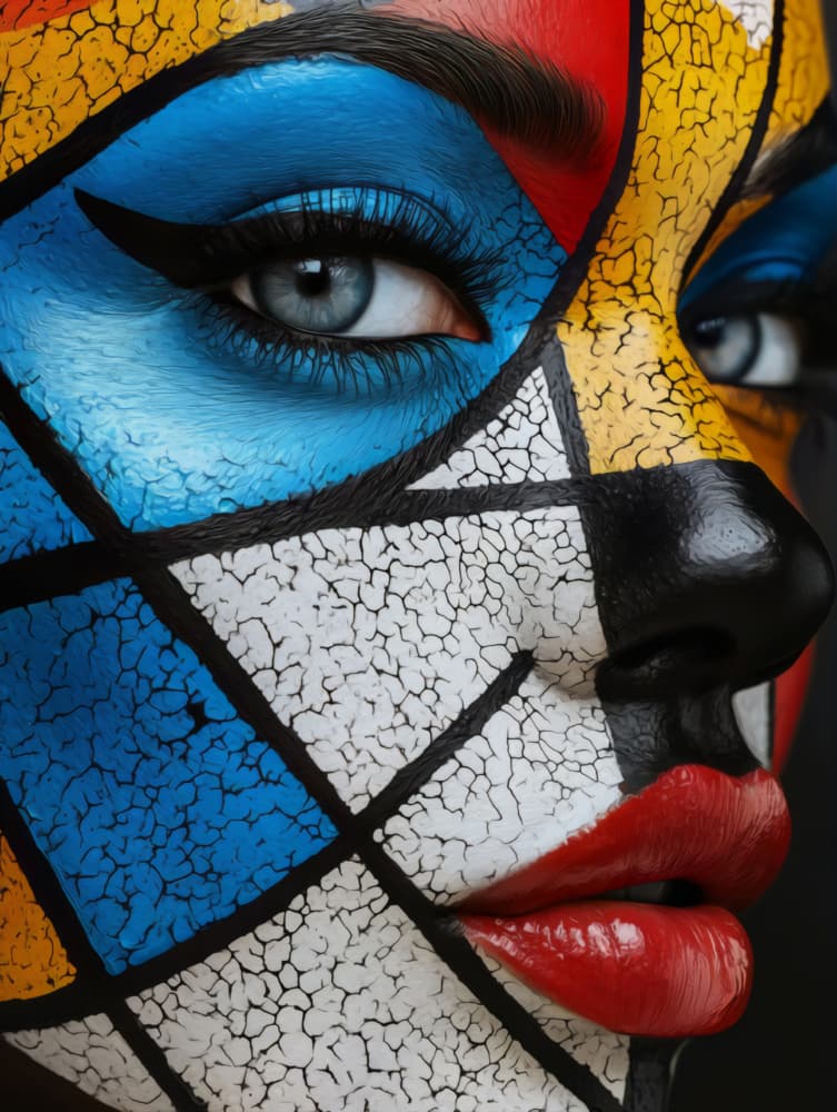 Vibrant Geometric Face by Bilge Paksoylu — canvas wall art