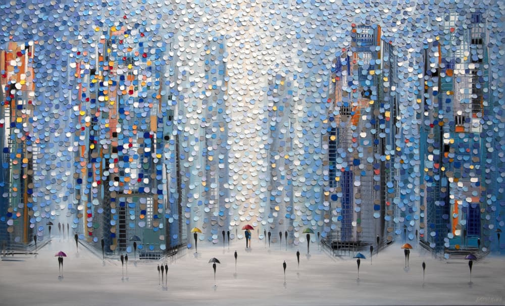 Rainy City Walkers by Ekaterina Ermilkina — canvas wall art