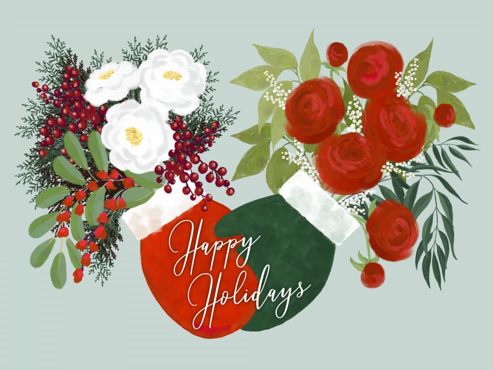 Happy Holiday Mittens by Rosana Laiz Blursbyai — canvas wall art