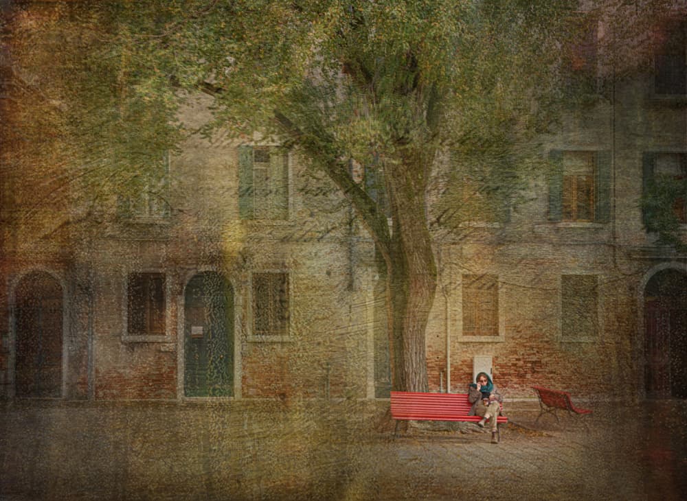 Pensive Woman Bench by Anette Ohlendorf — canvas wall art